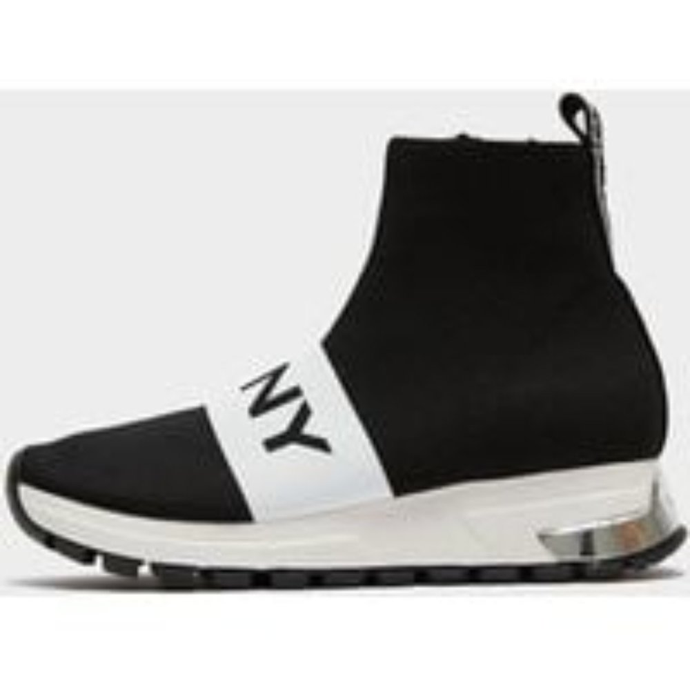 New DKNY Women’s Mace Logo Wedge Sock Sneakers Boots Black